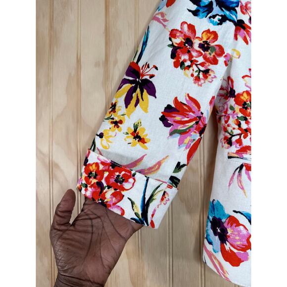 Isabella DeMarco by Tahari Levine Floral Linen Blend Jacket 3/4 Sleeve Size 6 - Picture 5 of 9